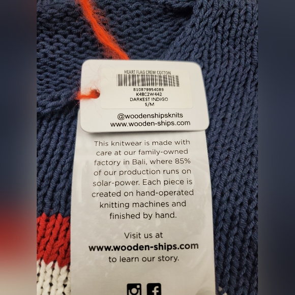 WOODEN Ships HEART FLAG CREW COTTON, Darkest Indigo Size S/M - Picture 7 of 9